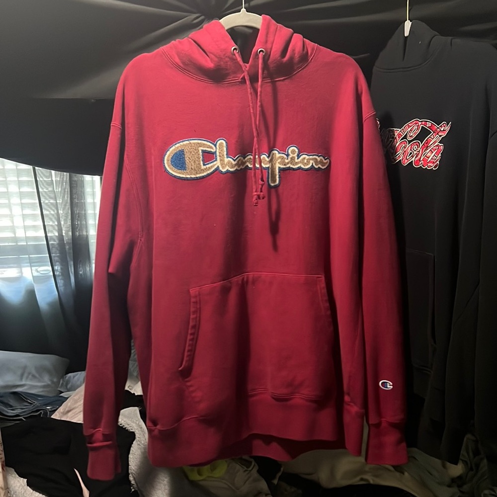 Red champion hoodie- men’s Large